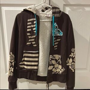 Roxy Floral Hoodie with faux sherpa lining